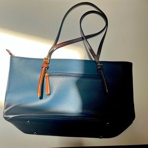 Navy blue, faux leather purse with wallet.